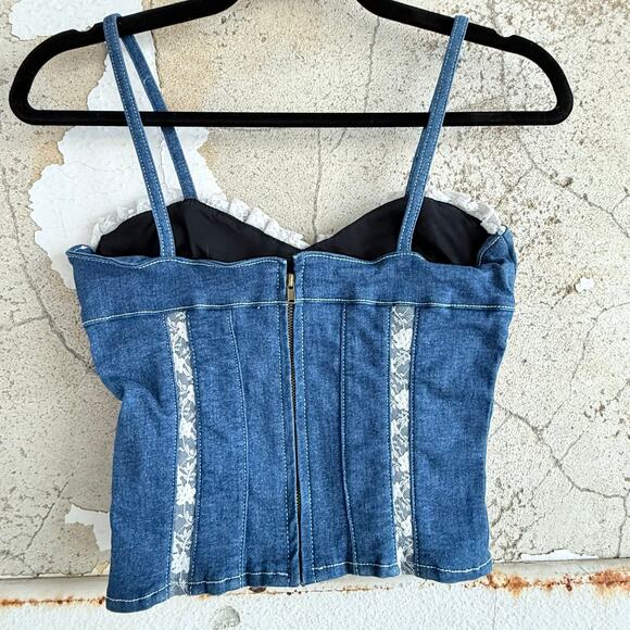 I.AM.GIA Corset Top Denim Lace Trim Bustier Camisole Y2K Coquette Festival Small - Picture 4 of 12